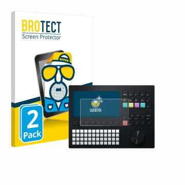 Vorderseite einer Produktverpackung mit dem Markenlogo BROTECT. Daneben ist das Gerät Polyend Tracker mit dem zugehörigen Disp