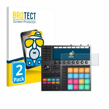 Vorderseite einer Produktverpackung mit dem Markenlogo BROTECT. Daneben ist das Gerät Native Instruments Maschine + mit dem zu