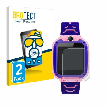 Vorderseite einer Produktverpackung mit dem Markenlogo BROTECT. Daneben ist das Gerät Bothergu Kids Smartwatch Q12 mit dem zug