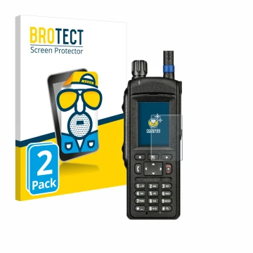 Vorderseite einer Produktverpackung mit dem Markenlogo BROTECT. Daneben ist das Gerät Motorola MTP6650 mit dem zugehörigen Dis