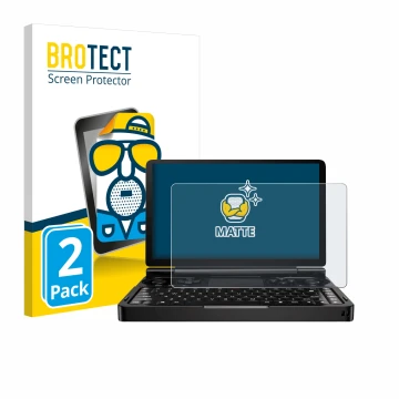 Vorderseite einer Produktverpackung mit dem Markenlogo BROTECT. Daneben ist das Gerät GPD Win Mini (2024) mit dem zugehörigen 