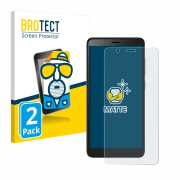 Vorderseite einer Produktverpackung mit dem Markenlogo BROTECT. Daneben ist das Gerät ZTE Blade A32 mit dem zugehörigen Displa