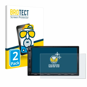 Vorderseite einer Produktverpackung mit dem Markenlogo BROTECT. Daneben ist das Gerät Atoto F7 WE mit dem zugehörigen Displays