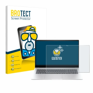 Vorderseite einer Produktverpackung mit dem Markenlogo BROTECT. Daneben ist das Gerät HP Envy 17 2024 mit dem zugehörigen Disp