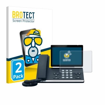 Vorderseite einer Produktverpackung mit dem Markenlogo BROTECT. Daneben ist das Gerät Yealink SIP-T57W mit dem zugehörigen Dis