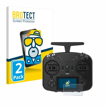 Vorderseite einer Produktverpackung mit dem Markenlogo BROTECT. Daneben ist das Gerät FrSky TWIN X14 mit dem zugehörigen Displ