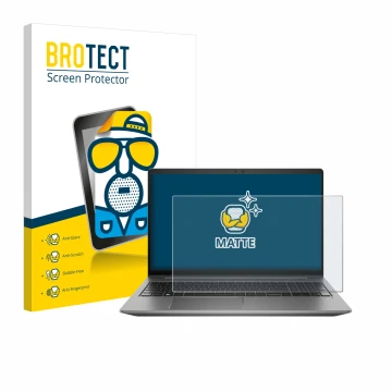 Vorderseite einer Produktverpackung mit dem Markenlogo BROTECT. Daneben ist das Gerät HP Zbook Power 15 G10 mit dem zugehörige