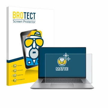 Vorderseite einer Produktverpackung mit dem Markenlogo BROTECT. Daneben ist das Gerät HP Zbook Studio 16 G10 mit dem zugehörig