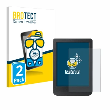 Vorderseite einer Produktverpackung mit dem Markenlogo BROTECT. Daneben ist das Gerät Kobo Clara BW mit dem zugehörigen Displa