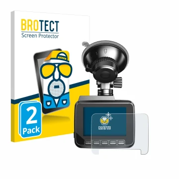 Vorderseite einer Produktverpackung mit dem Markenlogo BROTECT. Daneben ist das Gerät Azdome IT-G63D mit dem zugehörigen Displ