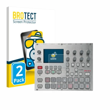 Vorderseite einer Produktverpackung mit dem Markenlogo BROTECT. Daneben ist das Gerät Elektron Syntakt E25 Remix Edition mit d