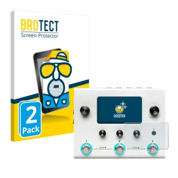 Vorderseite einer Produktverpackung mit dem Markenlogo BROTECT. Daneben ist das Gerät Hotone Ampero II Stomp mit dem zugehörig