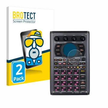 Vorderseite einer Produktverpackung mit dem Markenlogo BROTECT. Daneben ist das Gerät Roland SP-404MKII mit dem zugehörigen Di