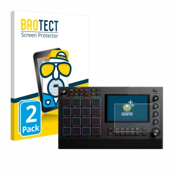 Vorderseite einer Produktverpackung mit dem Markenlogo BROTECT. Daneben ist das Gerät Akai MPC Live II mit dem zugehörigen Dis