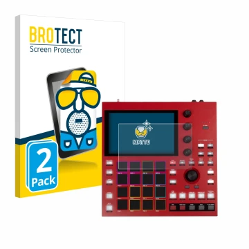 Vorderseite einer Produktverpackung mit dem Markenlogo BROTECT. Daneben ist das Gerät Akai MPC One+ mit dem zugehörigen Displa