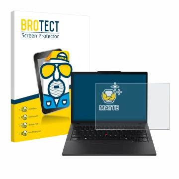 Vorderseite einer Produktverpackung mit dem Markenlogo BROTECT. Daneben ist das Gerät Lenovo ThinkPad T14s Gen 5 mit dem zugeh