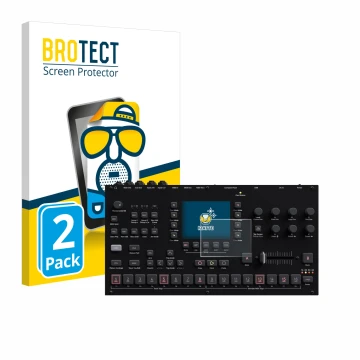 Vorderseite einer Produktverpackung mit dem Markenlogo BROTECT. Daneben ist das Gerät Elektron Octatrack MKII mit dem zugehöri