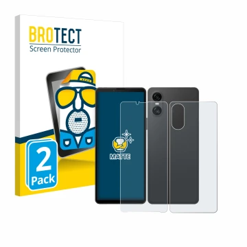 Vorderseite einer Produktverpackung mit dem Markenlogo BROTECT. Daneben ist das Gerät Sony Xperia 10 VI (Display+Rückseite) mi