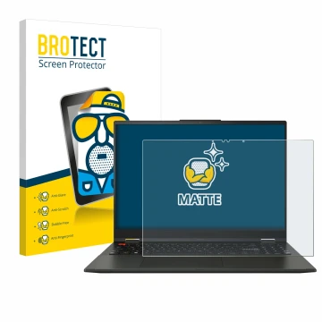 Vorderseite einer Produktverpackung mit dem Markenlogo BROTECT. Daneben ist das Gerät ASUS Vivobook S 16 Flip TN3604 mit dem z