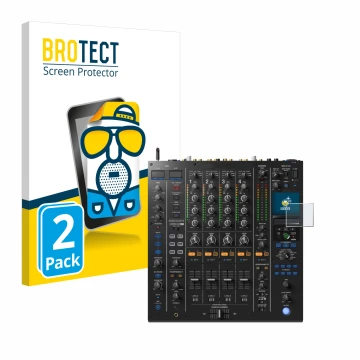 Vorderseite einer Produktverpackung mit dem Markenlogo BROTECT. Daneben ist das Gerät Pioneer DJM A9 mit dem zugehörigen Displ