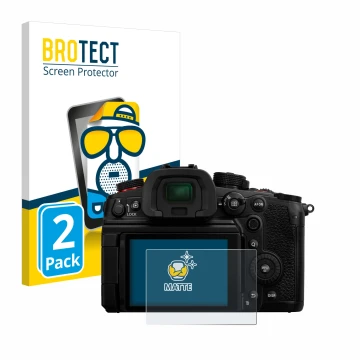 Vorderseite einer Produktverpackung mit dem Markenlogo BROTECT. Daneben ist das Gerät Panasonic Lumix DC-GH7 mit dem zugehörig