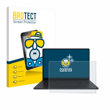 Vorderseite einer Produktverpackung mit dem Markenlogo BROTECT. Daneben ist das Gerät ASUS ProArt P16 mit dem zugehörigen Disp