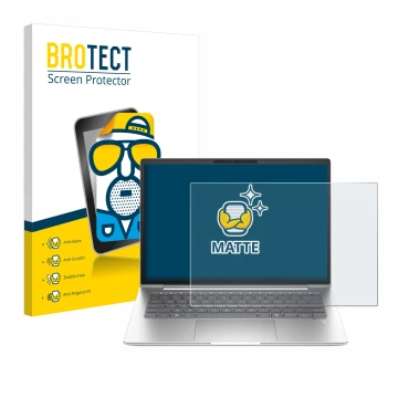 Vorderseite einer Produktverpackung mit dem Markenlogo BROTECT. Daneben ist das Gerät HP EliteBook 645 G11 mit dem zugehörigen