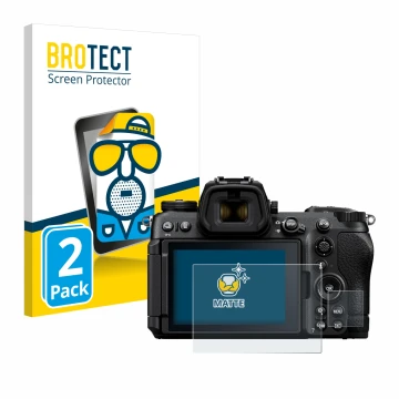 Vorderseite einer Produktverpackung mit dem Markenlogo BROTECT. Daneben ist das Gerät Nikon Z6 III mit dem zugehörigen Display