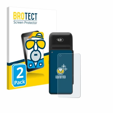 Vorderseite einer Produktverpackung mit dem Markenlogo BROTECT. Daneben ist das Gerät Verifone T650c mit dem zugehörigen Displ