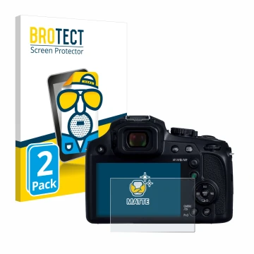 Vorderseite einer Produktverpackung mit dem Markenlogo BROTECT. Daneben ist das Gerät Panasonic Lumix DC-FZ82D mit dem zugehör