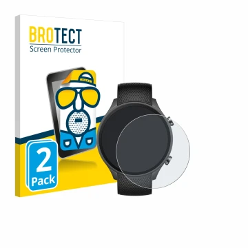 Vorderseite einer Produktverpackung mit dem Markenlogo BROTECT. Daneben ist das Gerät OnePlus watch 2R mit dem zugehörigen Dis