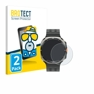 Vorderseite einer Produktverpackung mit dem Markenlogo BROTECT. Daneben ist das Gerät Samsung Galaxy Watch Ultra (47 mm) mit d