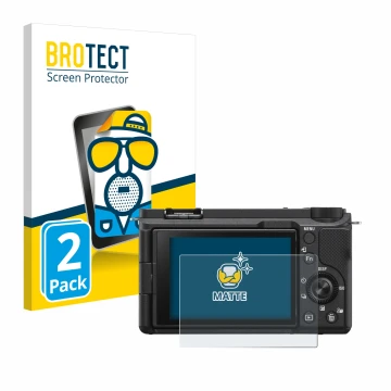 Vorderseite einer Produktverpackung mit dem Markenlogo BROTECT. Daneben ist das Gerät Sony Alpha ZV-E10 II mit dem zugehörigen