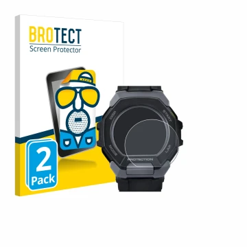 Vorderseite einer Produktverpackung mit dem Markenlogo BROTECT. Daneben ist das Gerät Casio G-Shock G-Squad GBD-300 mit dem zu