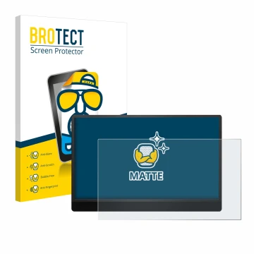 Vorderseite einer Produktverpackung mit dem Markenlogo BROTECT. Daneben ist das Gerät MSI Pro MP161 E2 mit dem zugehörigen Dis