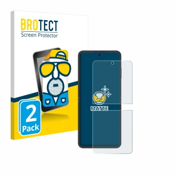 Vorderseite einer Produktverpackung mit dem Markenlogo BROTECT. Daneben ist das Gerät Nubia Flip 5G mit dem zugehörigen Displa