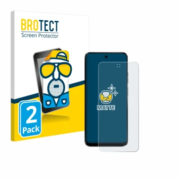 Vorderseite einer Produktverpackung mit dem Markenlogo BROTECT. Daneben ist das Gerät Motorola G34 5G mit dem zugehörigen Disp