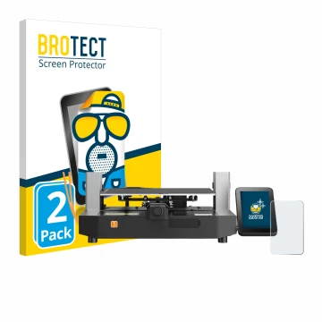 Vorderseite einer Produktverpackung mit dem Markenlogo BROTECT. Daneben ist das Gerät Anycubic Kobra 3 mit dem zugehörigen Dis