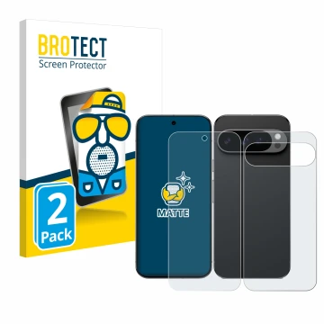 Vorderseite einer Produktverpackung mit dem Markenlogo BROTECT. Daneben ist das Gerät Google Pixel 9 Pro XL (Display+Rückseite