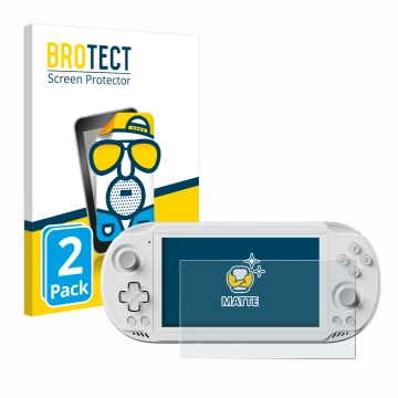 Vorderseite einer Produktverpackung mit dem Markenlogo BROTECT. Daneben ist das Gerät AYN Odin 2 Mini mit dem zugehörigen Disp