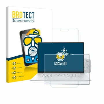 Vorderseite einer Produktverpackung mit dem Markenlogo BROTECT. Daneben ist das Gerät ASUS ZenBook S 16 mit dem zugehörigen Di