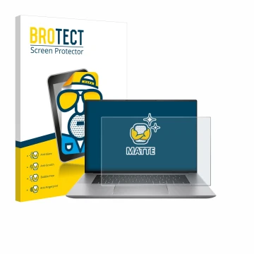 Vorderseite einer Produktverpackung mit dem Markenlogo BROTECT. Daneben ist das Gerät HP Zbook Studio 16 G11 mit dem zugehörig