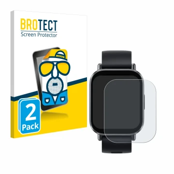 Vorderseite einer Produktverpackung mit dem Markenlogo BROTECT. Daneben ist das Gerät Xiaomi Redmi Watch 5 Active mit dem zuge