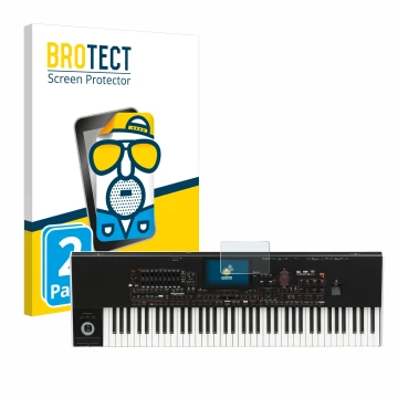 Vorderseite einer Produktverpackung mit dem Markenlogo BROTECT. Daneben ist das Gerät KORG Pa4x mit dem zugehörigen Displaysch