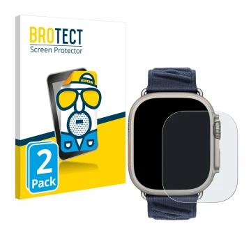 Vorderseite einer Produktverpackung mit dem Markenlogo BROTECT. Daneben ist das Gerät Apple Watch Hermès Ultra 2 mit dem zugeh