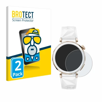Vorderseite einer Produktverpackung mit dem Markenlogo BROTECT. Daneben ist das Gerät Huawei Watch GT 5 Pro (42 mm) mit dem zu