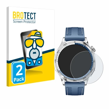 Vorderseite einer Produktverpackung mit dem Markenlogo BROTECT. Daneben ist das Gerät Huawei Watch GT 5 (46 mm) mit dem zugehö