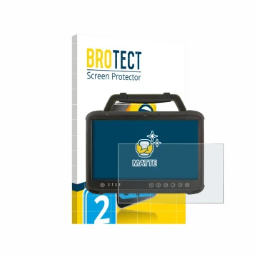 Vorderseite einer Produktverpackung mit dem Markenlogo BROTECT. Daneben ist das Gerät Winmate M133WK mit dem zugehörigen Displ