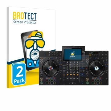Vorderseite einer Produktverpackung mit dem Markenlogo BROTECT. Daneben ist das Gerät AlphaTheta XDJ-AZ mit dem zugehörigen Di