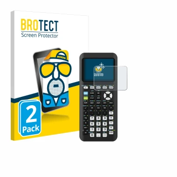 Vorderseite einer Produktverpackung mit dem Markenlogo BROTECT. Daneben ist das Gerät Texas Instruments TI-84 Plus CE-T Python